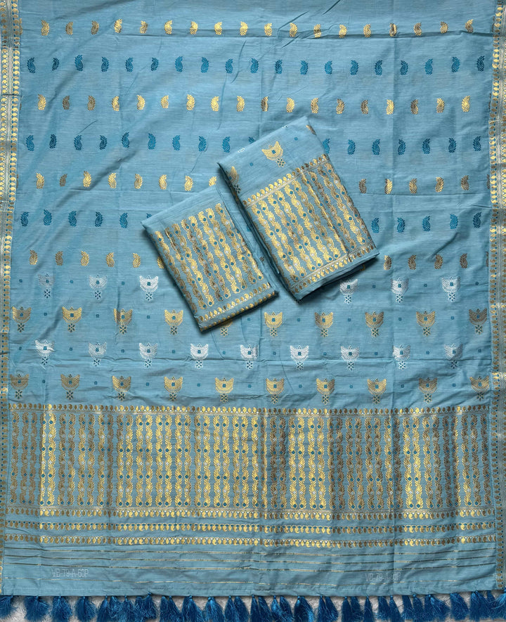 Ready-To-Wear Silver Silver Super Cotton* Mekhela Sador
