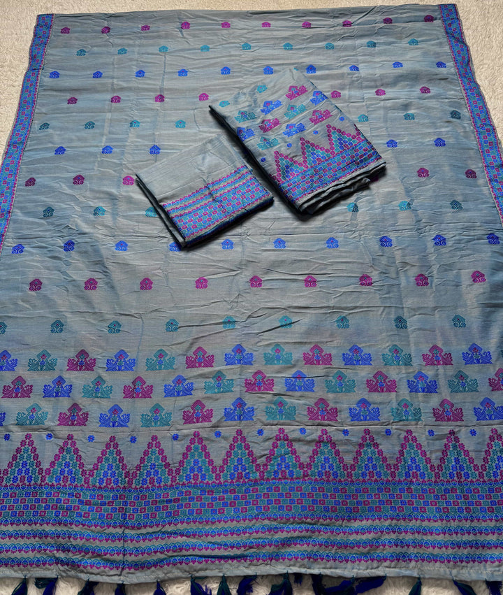 Ready-To-Wear Multi-Dhaga Work Super Cotton* Mekhela Sador