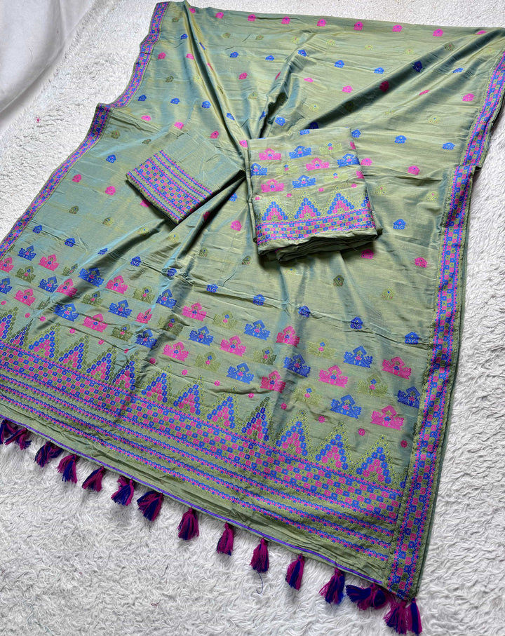 Ready-To-Wear Multi-Dhaga Work Super Cotton* Mekhela Sador