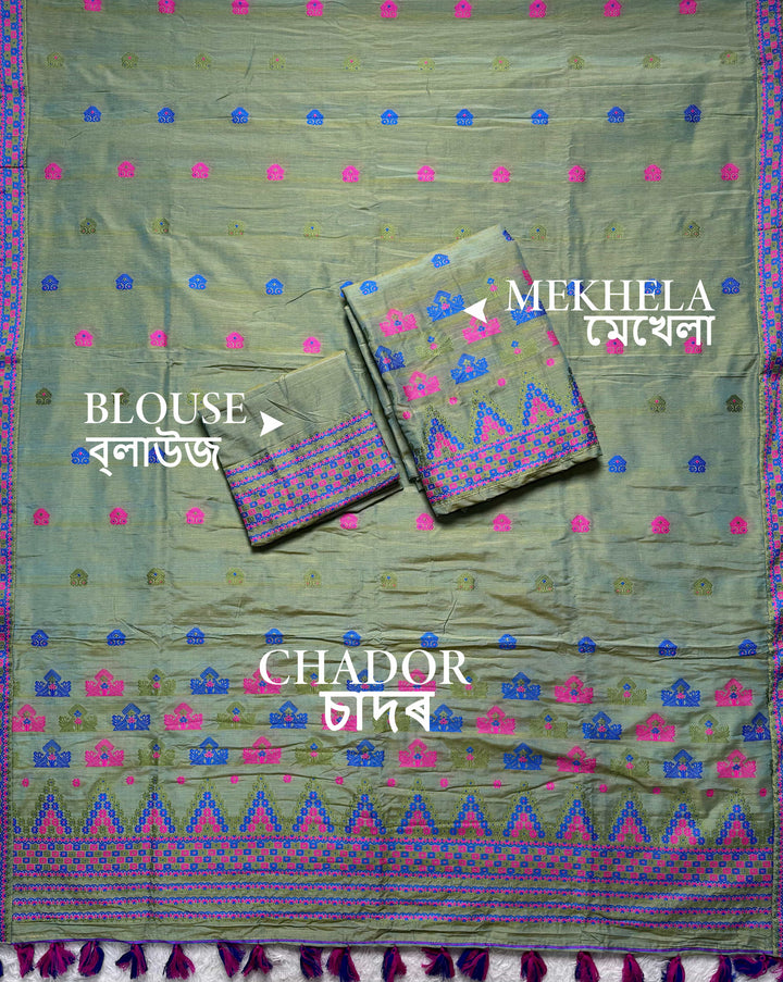 Ready-To-Wear Multi-Dhaga Work Super Cotton* Mekhela Sador