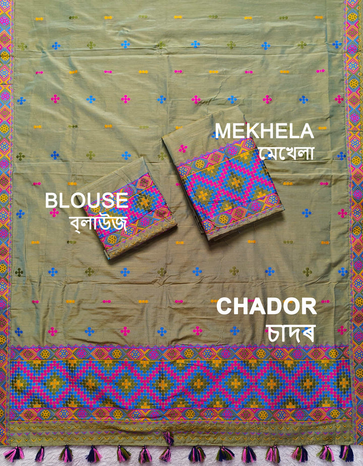 Ready-To-Wear Multi-Dhaga Work Super Cotton* Mekhela Sador
