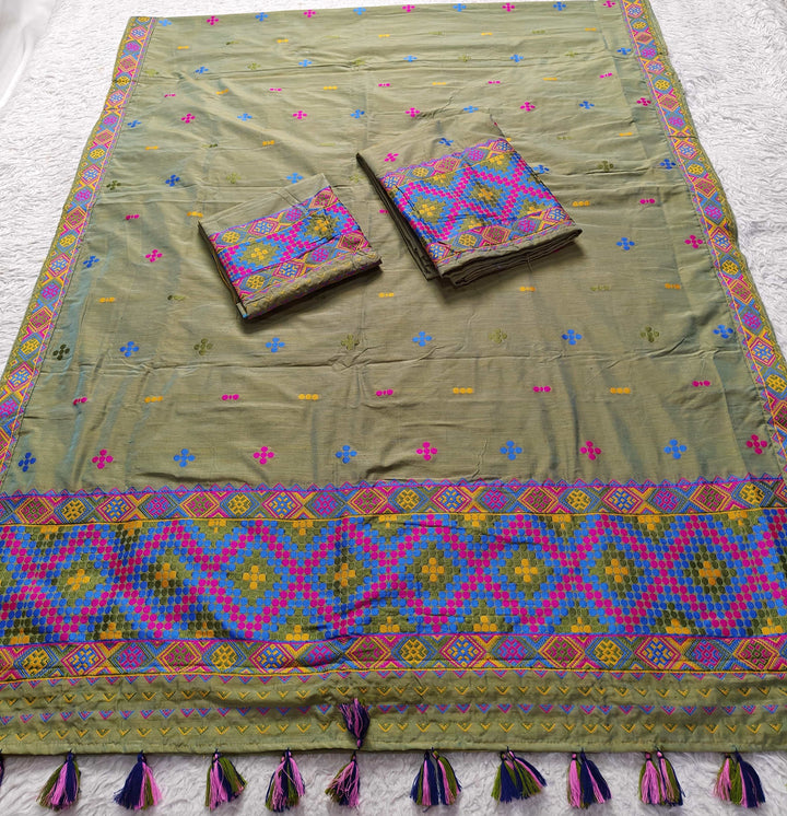 Ready-To-Wear Multi-Dhaga Work Super Cotton* Mekhela Sador