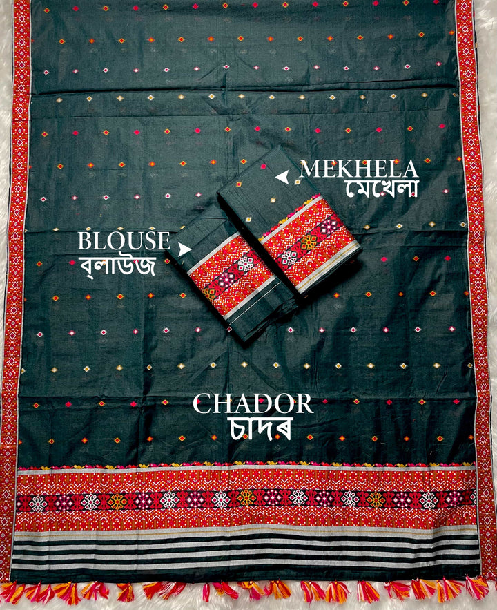 Ready-To-Wear Multi-Dhaga Work AC Cotton* Mekhela Sador