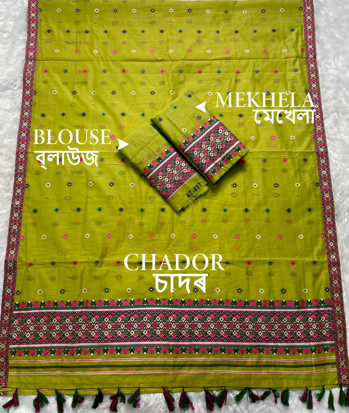 Ready-To-Wear Multi-Dhaga Work AC Cotton* Mekhela Sador