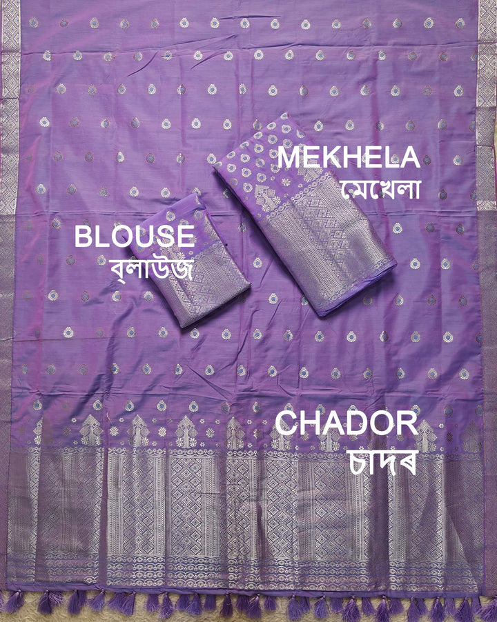 Ready-To-Wear Silver Silver Super Cotton* Mekhela Sador