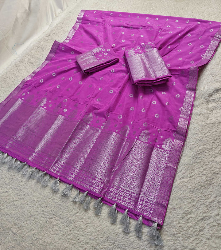 Ready-To-Wear Silver Silver Super Cotton* Mekhela Sador
