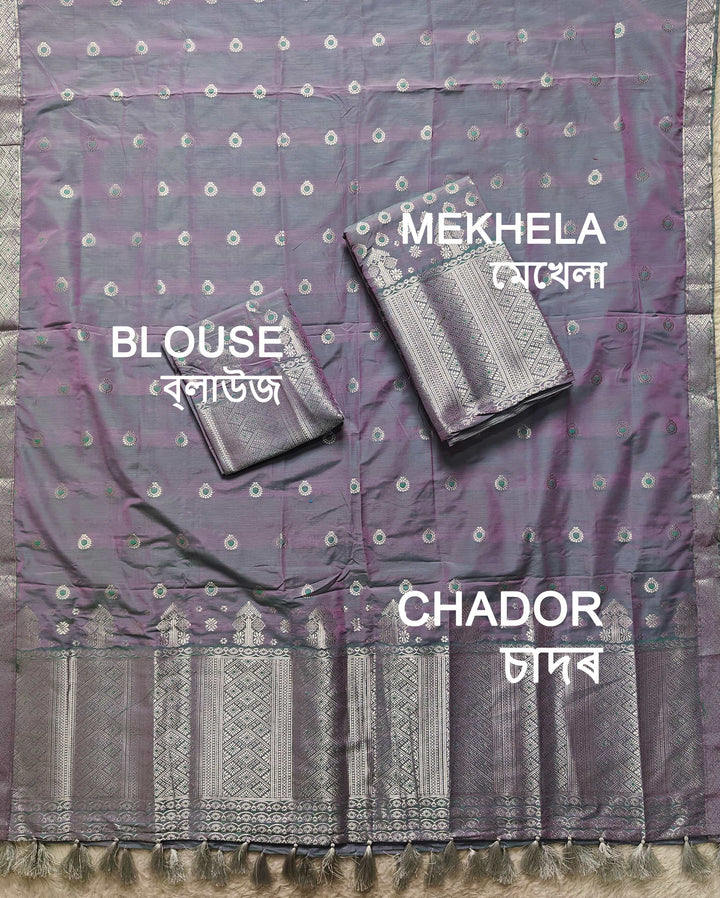 Ready-To-Wear Silver Silver Super Cotton* Mekhela Sador