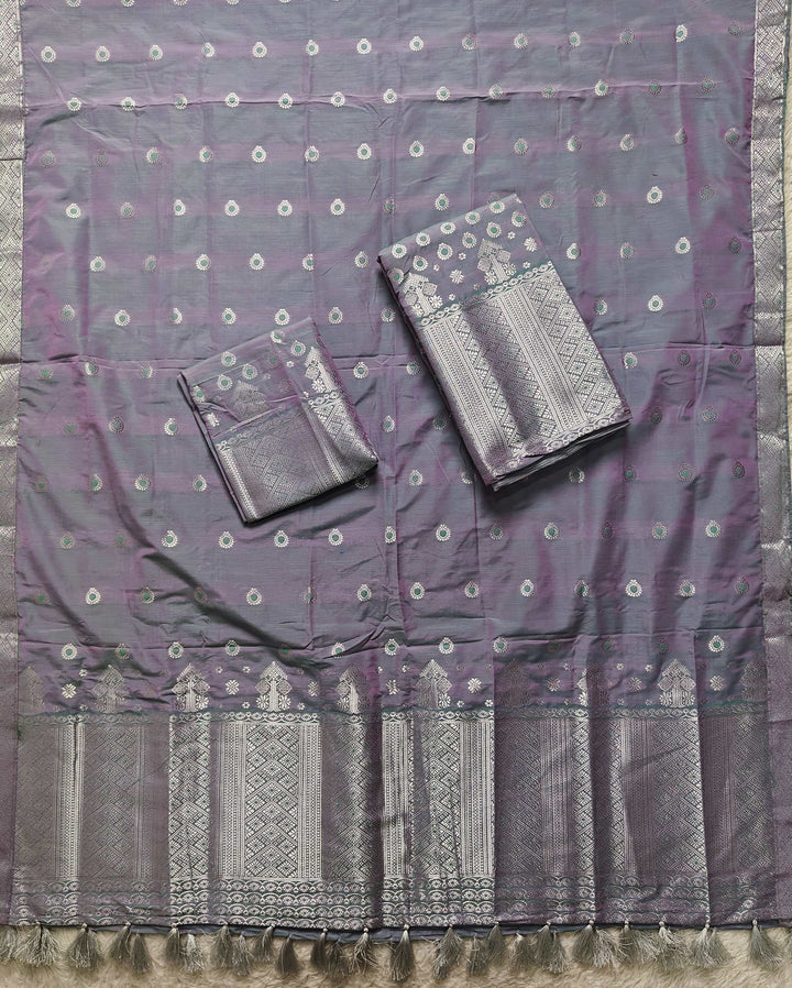 Ready-To-Wear Silver Silver Super Cotton* Mekhela Sador