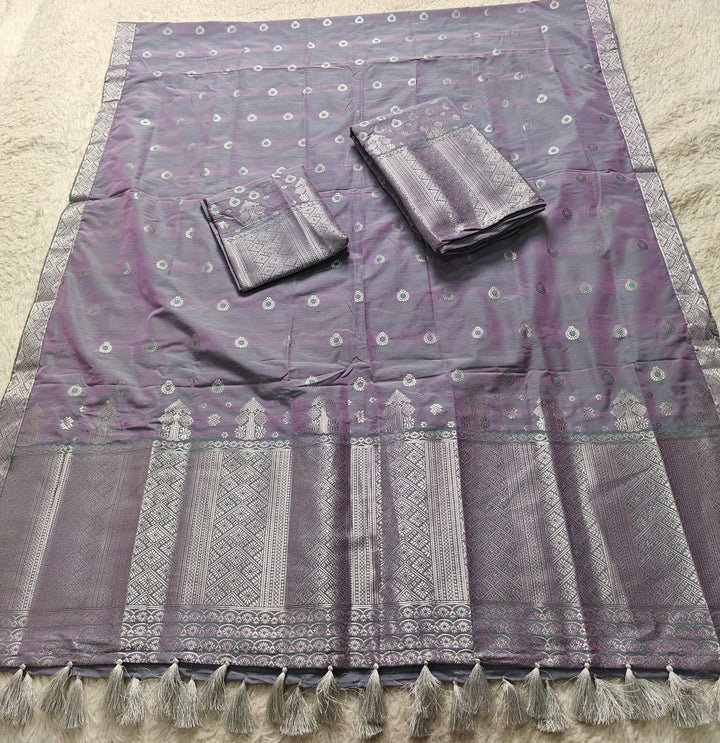 Ready-To-Wear Silver Silver Super Cotton* Mekhela Sador