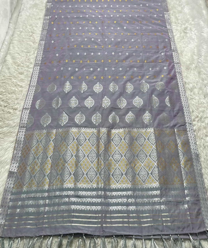 Ready-To-Wear Silver-Gold Guna Super Cotton* Mekhela Sador