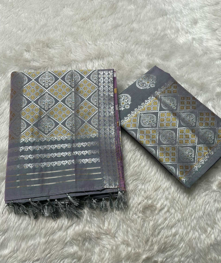 Ready-To-Wear Silver-Gold Guna Super Cotton* Mekhela Sador