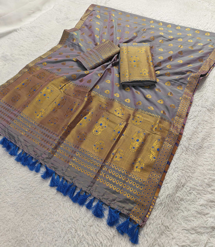 Ready-To-Wear Silver Gold Super Cotton* Mekhela Sador