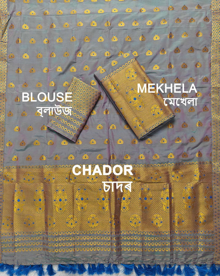 Ready-To-Wear Silver Gold Super Cotton* Mekhela Sador