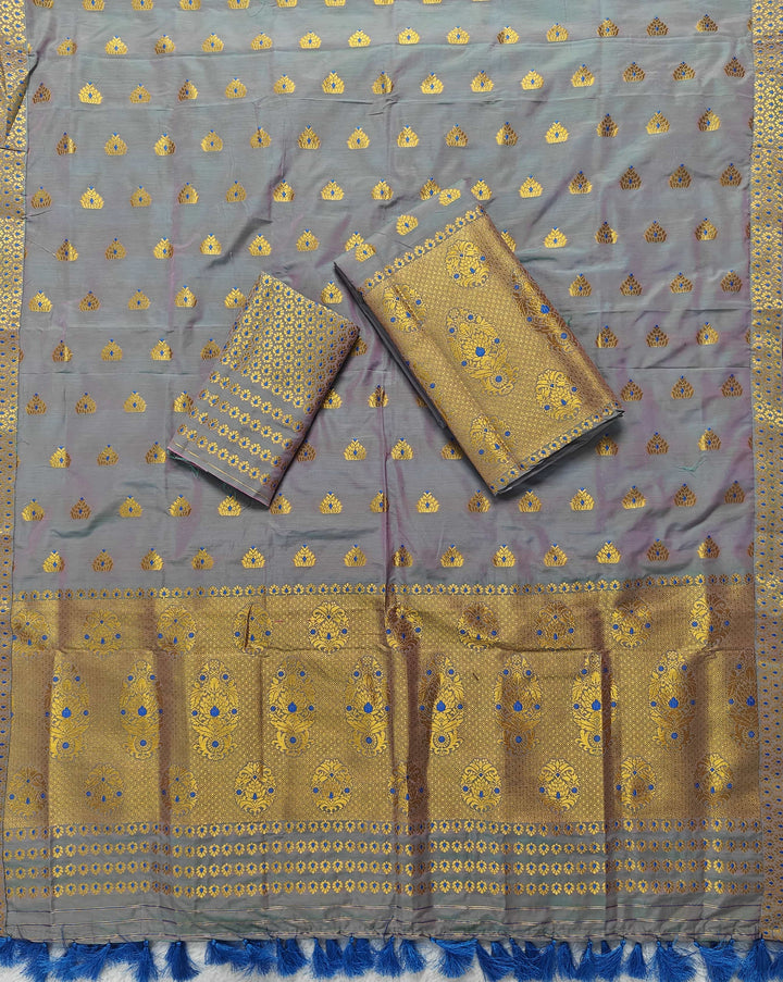 Ready-To-Wear Silver Gold Super Cotton* Mekhela Sador