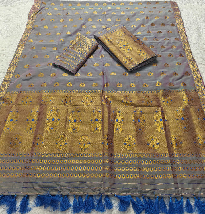 Ready-To-Wear Silver Gold Super Cotton* Mekhela Sador