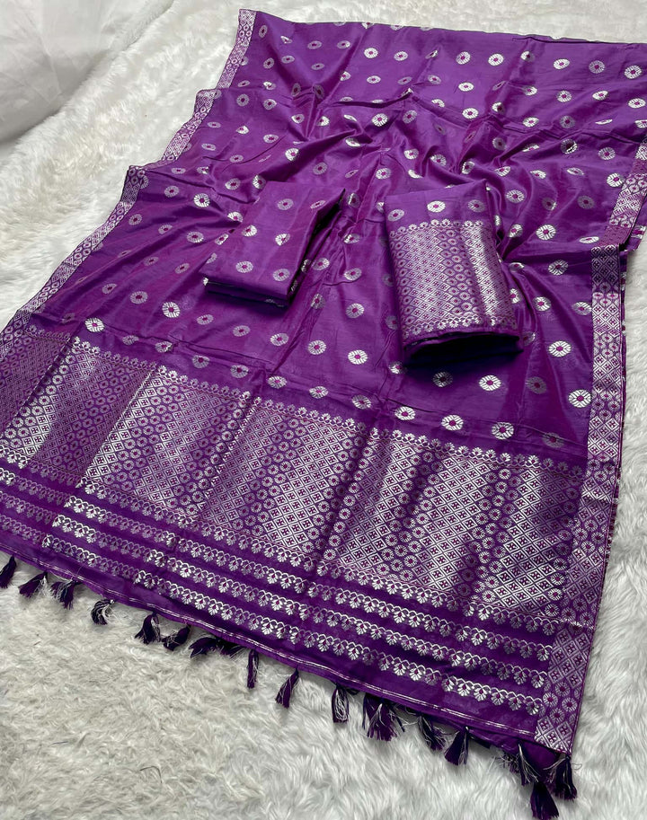 Ready-To-Wear Silver Jari & Dhaga AC Cotton* Mekhela Sador