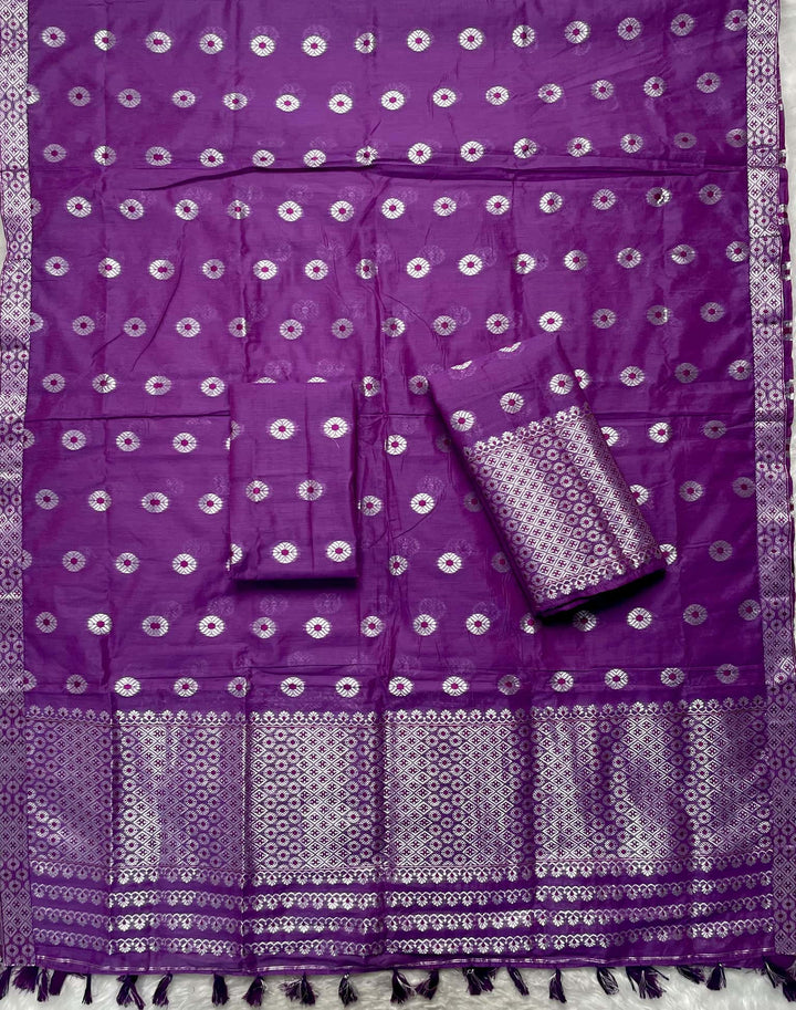 Ready-To-Wear Silver Jari & Dhaga AC Cotton* Mekhela Sador
