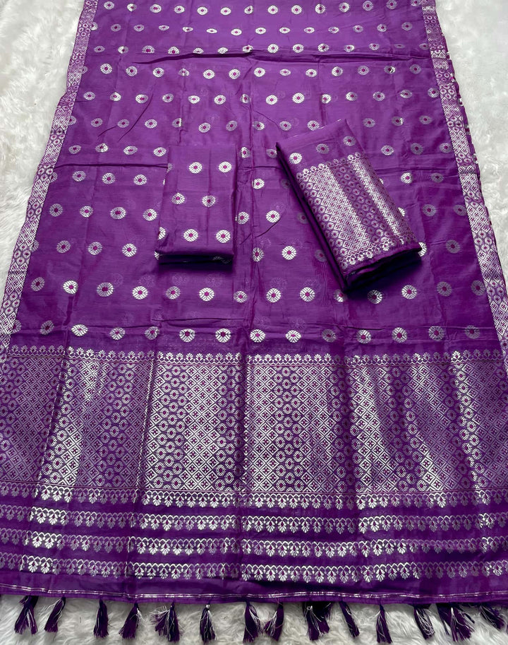 Ready-To-Wear Silver Jari & Dhaga AC Cotton* Mekhela Sador