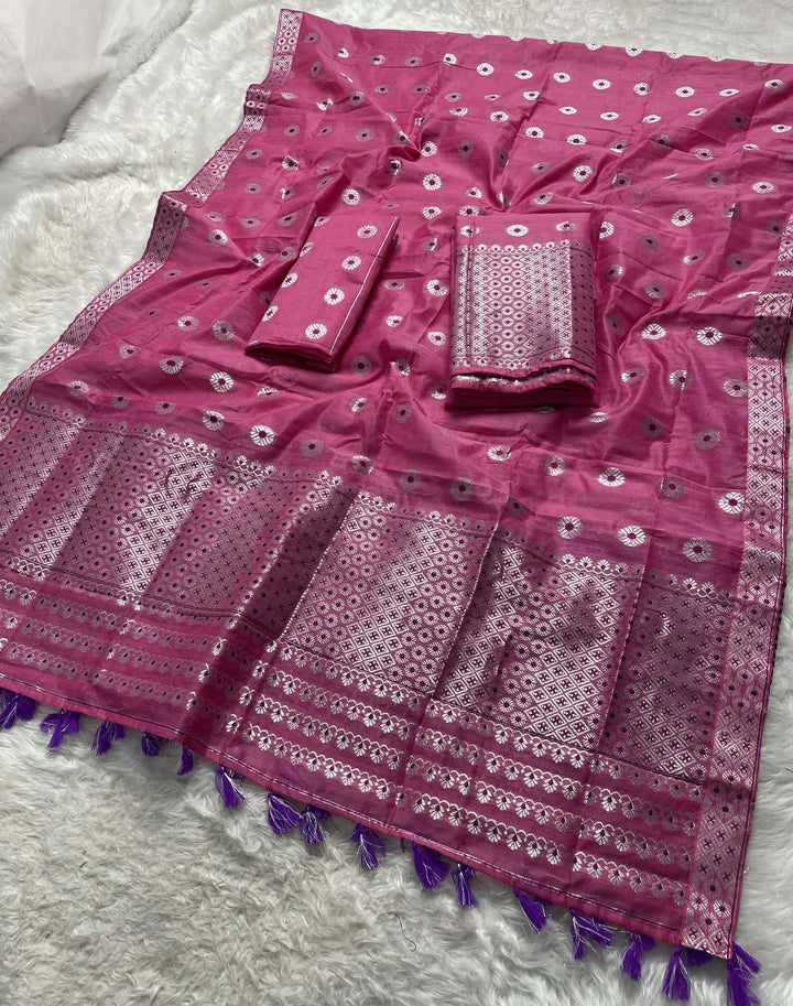 Ready-To-Wear Silver Jari & Dhaga AC Cotton* Mekhela Sador