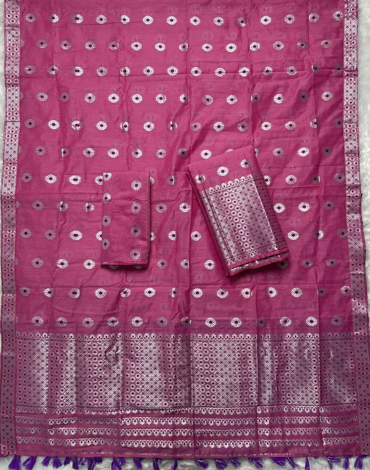 Ready-To-Wear Silver Jari & Dhaga AC Cotton* Mekhela Sador