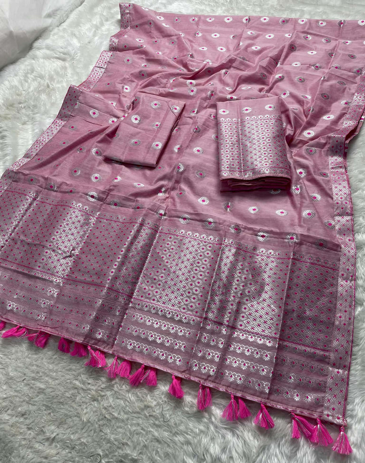 Ready-To-Wear Silver Jari & Dhaga AC Cotton* Mekhela Sador