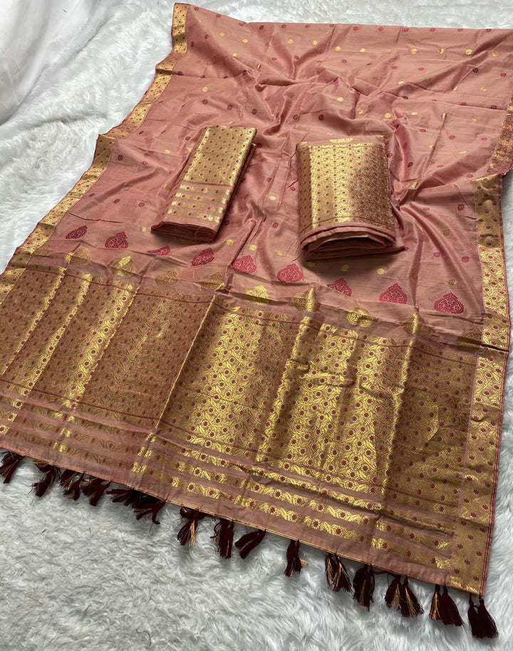 Ready-To-Wear Gold Jari & Dhaga AC Cotton* Mekhela Sador
