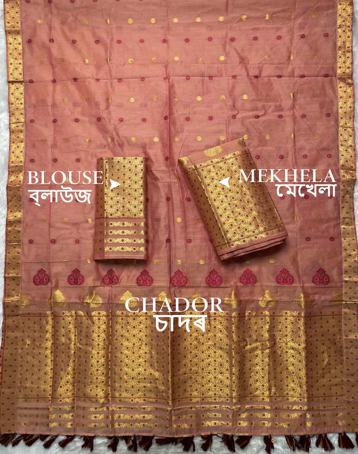 Ready-To-Wear Gold Jari & Dhaga AC Cotton* Mekhela Sador