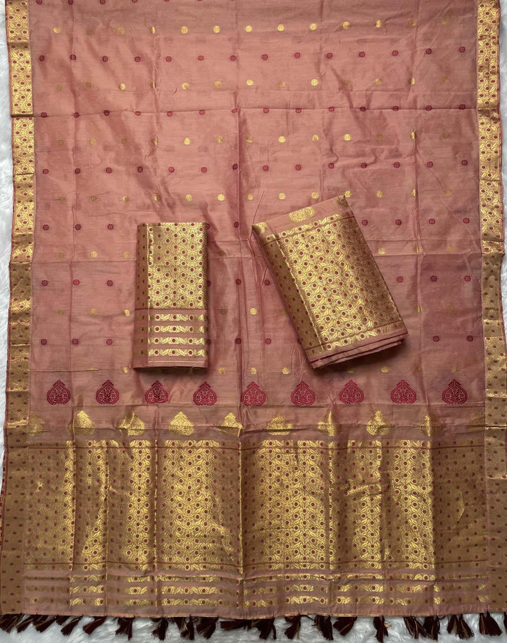 Ready-To-Wear Gold Jari & Dhaga AC Cotton* Mekhela Sador