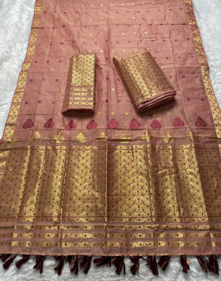 Ready-To-Wear Gold Jari & Dhaga AC Cotton* Mekhela Sador