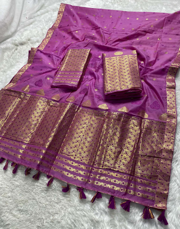 Ready-To-Wear Gold Jari & Dhaga AC Cotton* Mekhela Sador