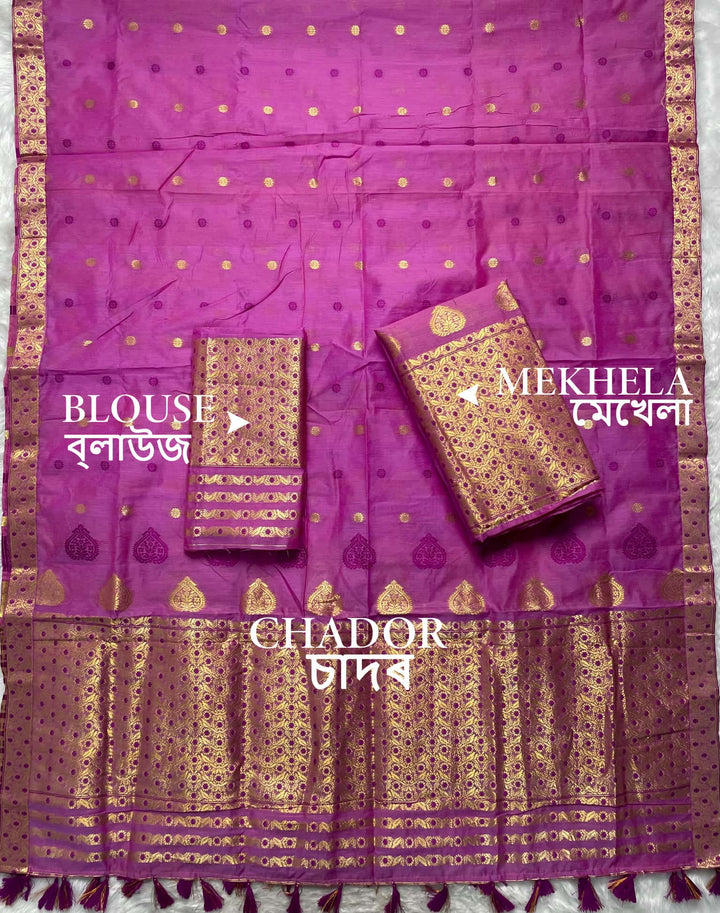 Ready-To-Wear Gold Jari & Dhaga AC Cotton* Mekhela Sador
