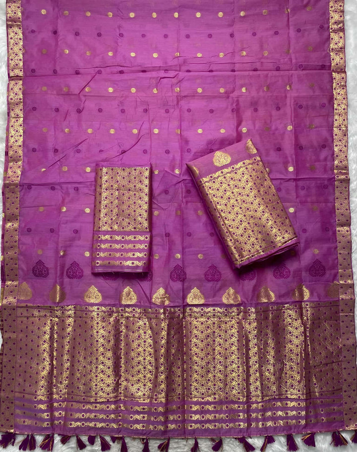 Ready-To-Wear Gold Jari & Dhaga AC Cotton* Mekhela Sador