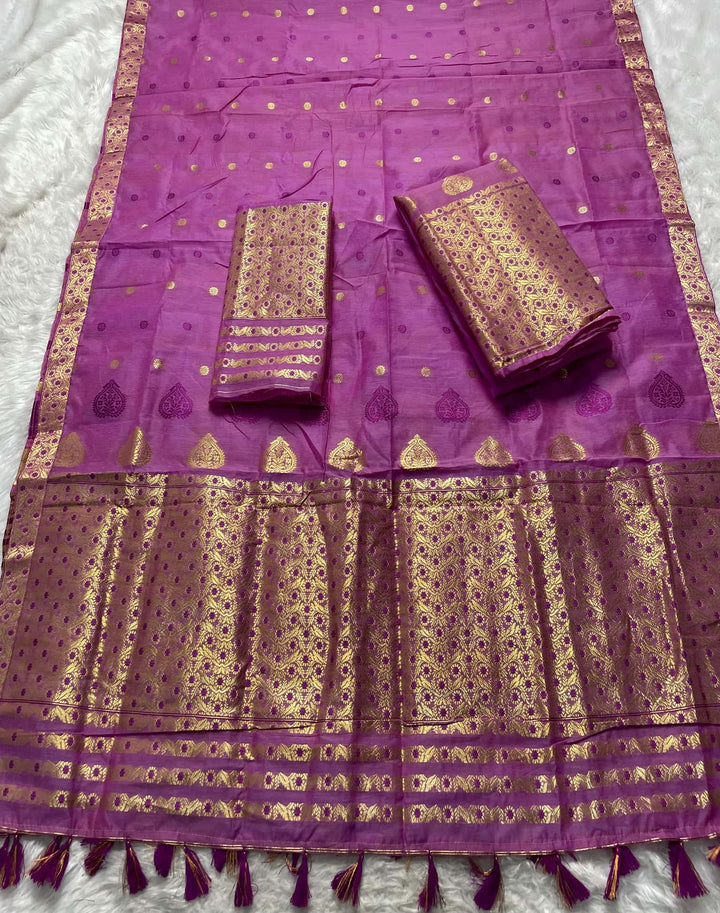 Ready-To-Wear Gold Jari & Dhaga AC Cotton* Mekhela Sador