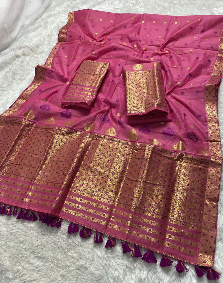 Ready-To-Wear Gold Jari & Dhaga AC Cotton* Mekhela Sador