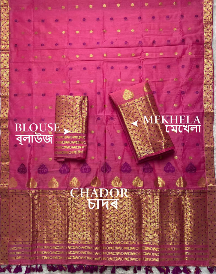 Ready-To-Wear Gold Jari & Dhaga AC Cotton* Mekhela Sador