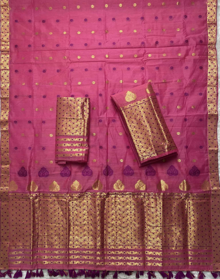 Ready-To-Wear Gold Jari & Dhaga AC Cotton* Mekhela Sador