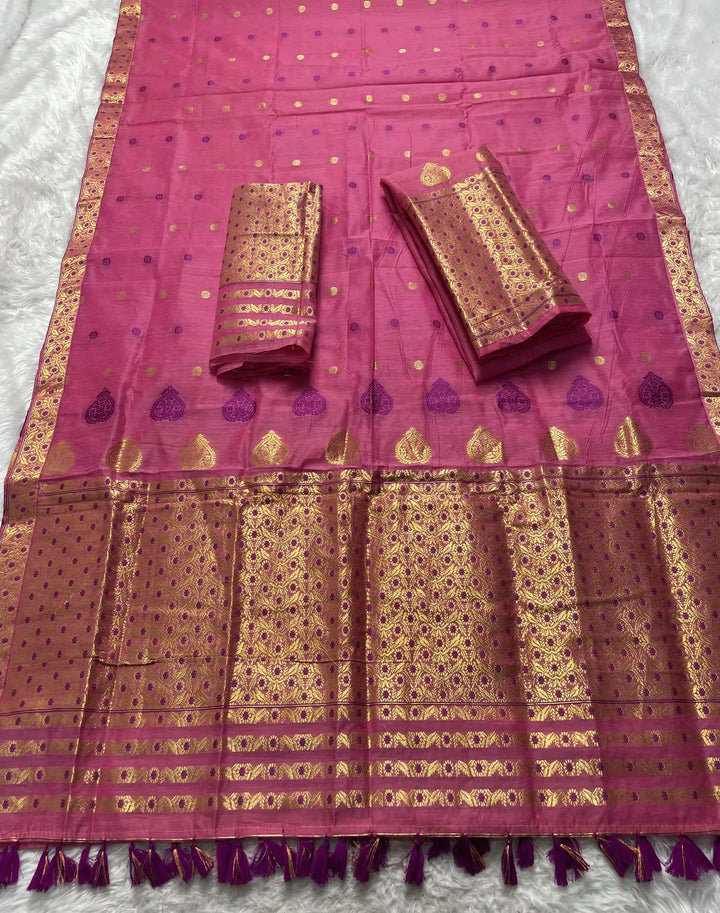 Ready-To-Wear Gold Jari & Dhaga AC Cotton* Mekhela Sador
