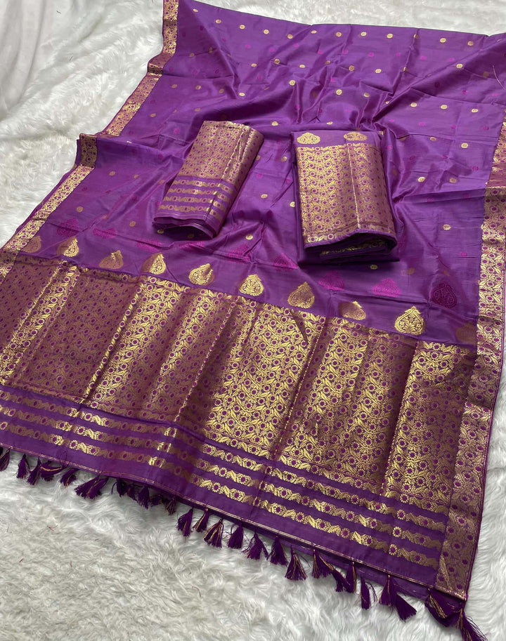 Ready-To-Wear Gold Jari & Dhaga AC Cotton* Mekhela Sador