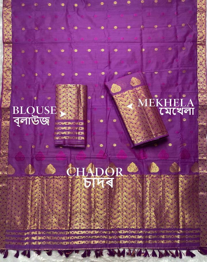 Ready-To-Wear Gold Jari & Dhaga AC Cotton* Mekhela Sador