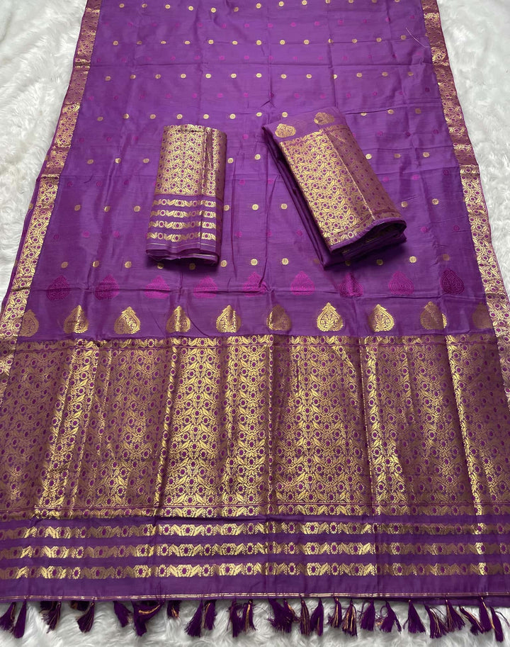 Ready-To-Wear Gold Jari & Dhaga AC Cotton* Mekhela Sador