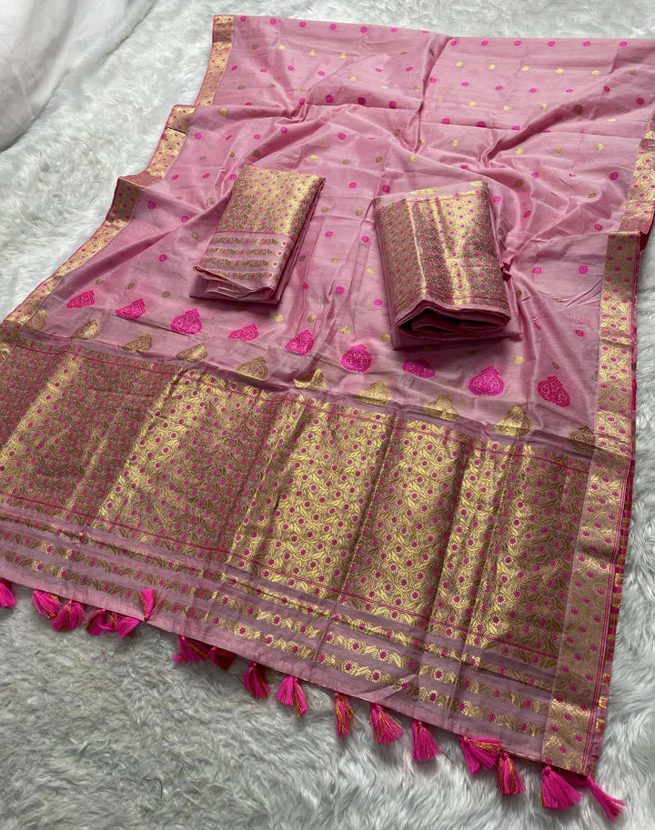 Ready-To-Wear Gold Jari & Dhaga AC Cotton* Mekhela Sador