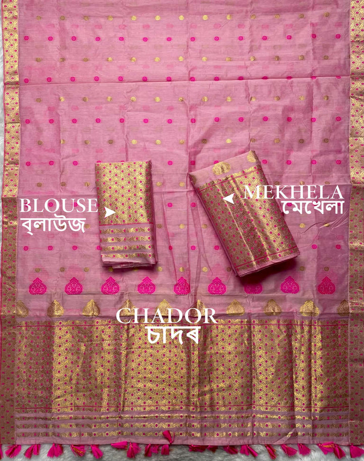Ready-To-Wear Gold Jari & Dhaga AC Cotton* Mekhela Sador
