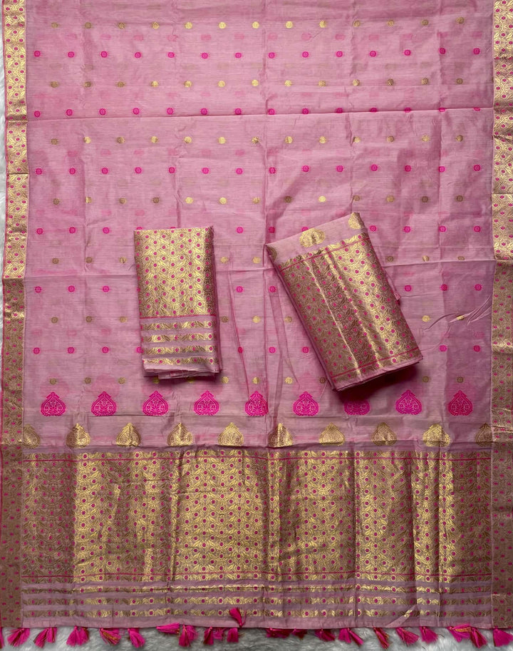 Ready-To-Wear Gold Jari & Dhaga AC Cotton* Mekhela Sador