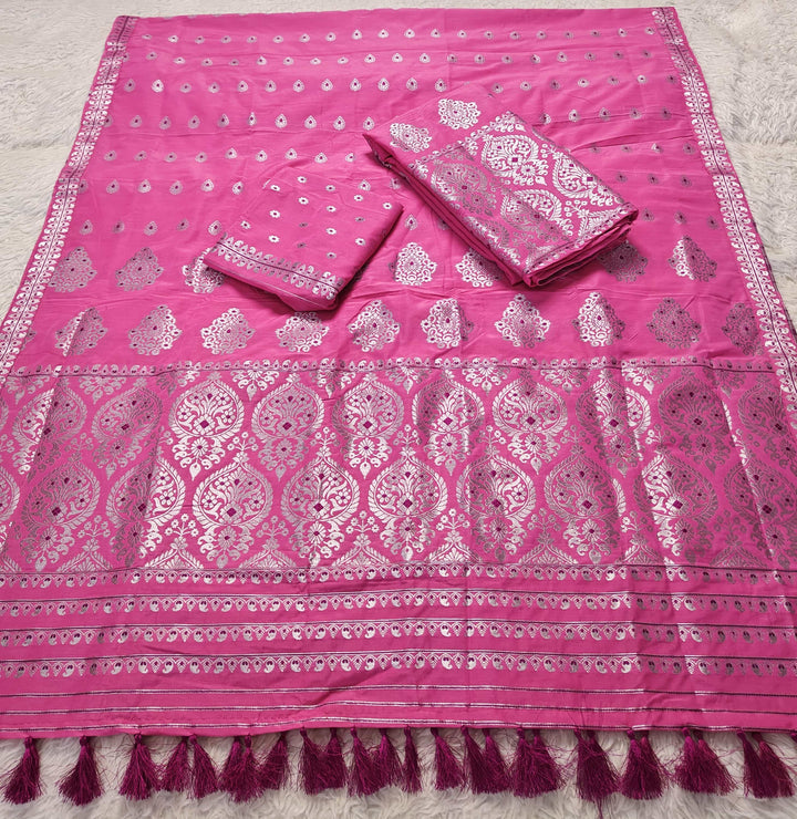 Ready-To-Wear Silver Jari Super Cotton* Mekhela Sador
