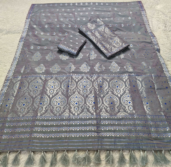Ready-To-Wear Silver Jari Super Cotton* Mekhela Sador