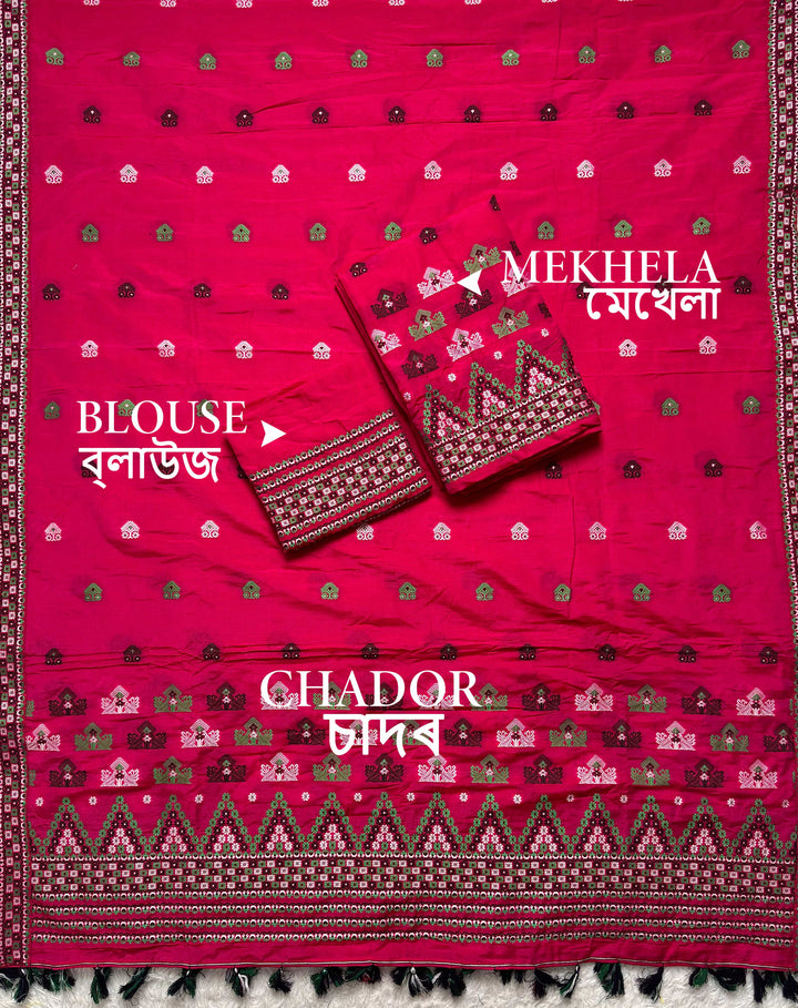 Ready-To-Wear Multi-Dhaga Work Super Cotton* Mekhela Sador