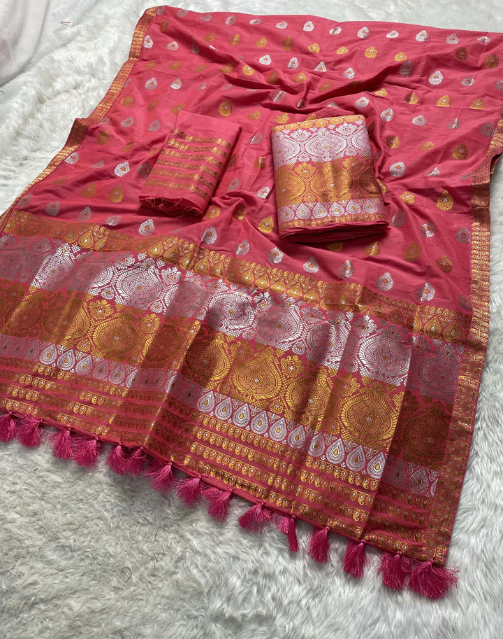 Ready-To-Wear Silver-Gold Jari Super Cotton* Mekhela Sador