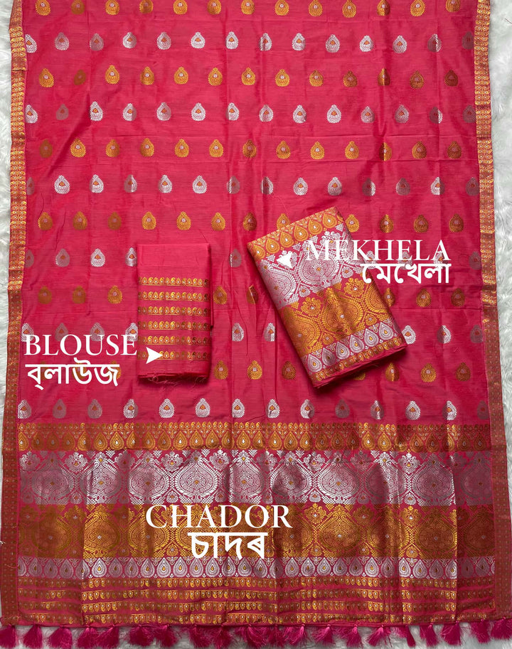 Ready-To-Wear Silver-Gold Jari Super Cotton* Mekhela Sador