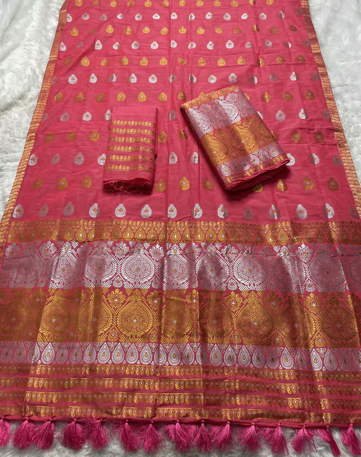 Ready-To-Wear Silver-Gold Jari Super Cotton* Mekhela Sador