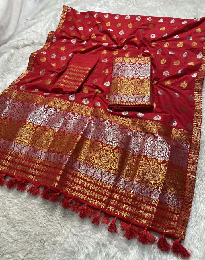 Ready-To-Wear Silver-Gold Jari Super Cotton* Mekhela Sador